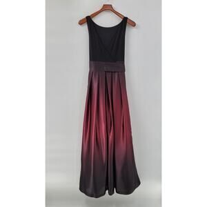 SLNY Ombre Satin Wrap Gown Size 10 Black Maroon Formal Maxi Dress Evening